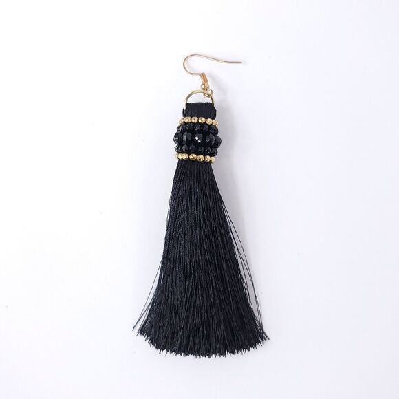 Irenes Earrings Tassel Dangle Beaded Gold Black Tone Hook Long Womens Jewelry - Picture 5 of 6